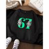 Unisex Kids Crewneck Sweatshirt For Over 4 Years Old Boys Girls Green Number 67 Black White Floral Print Red Soft Long Sleeve Pullover For 4-12 Kids