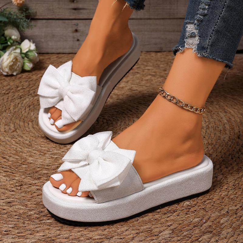 Large size spring and summer new women's shoes platform one word with bow leopard print outside wearing cool slippers women
