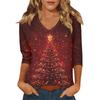 Women's Casual Fashionable Sexy Comfortable V-Neck Christmas Three-Quarter Sleeve Top