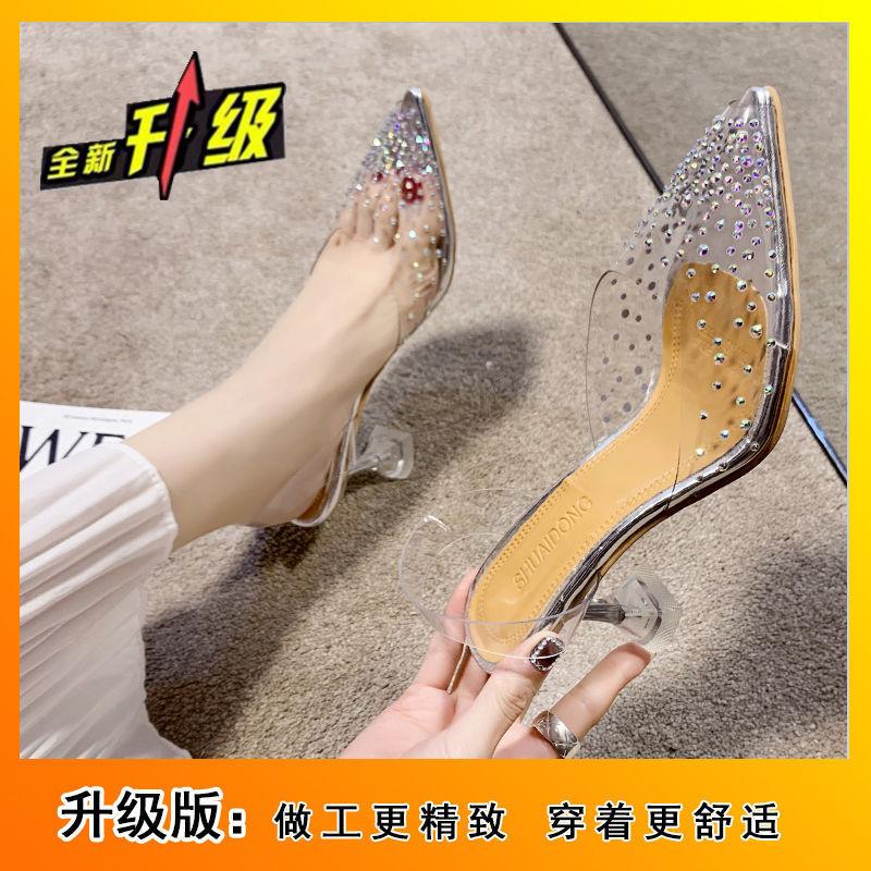

Celebrity banquet high heels pointed transparent sandals women s 2025 summer new fairy wind crystal and rhinestone bag head shoes 35