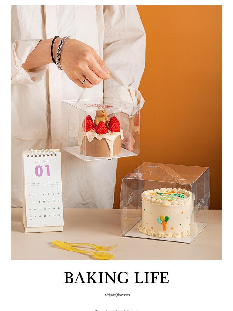 Four-Inch Transparent Cake Box with Handle for 2/3/5/6-Inch Western-Style Pastries
