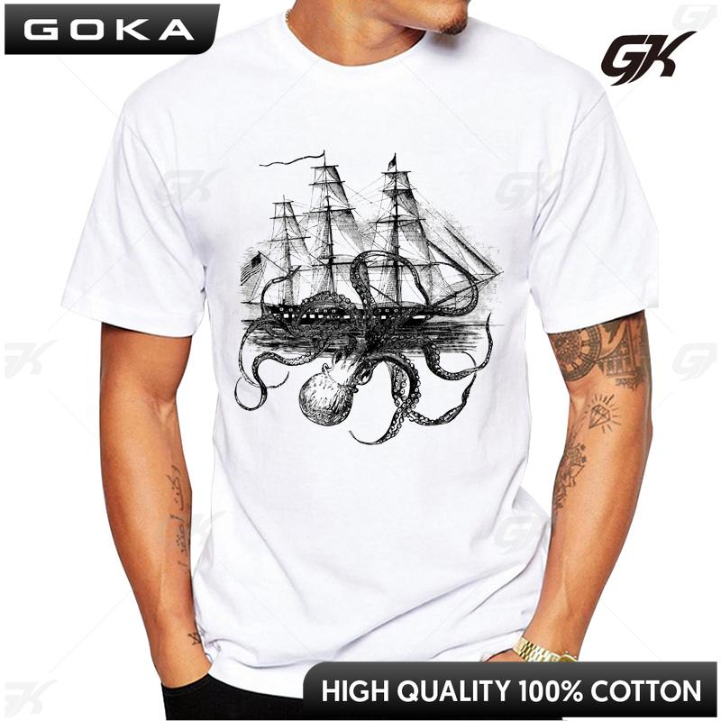 

Hipster Tops Fashion Octoship Design Men TShirt Funny Octopus Ship Printed Tshirts Short Sleeve Tee Personality Unisex Clothes 4XL