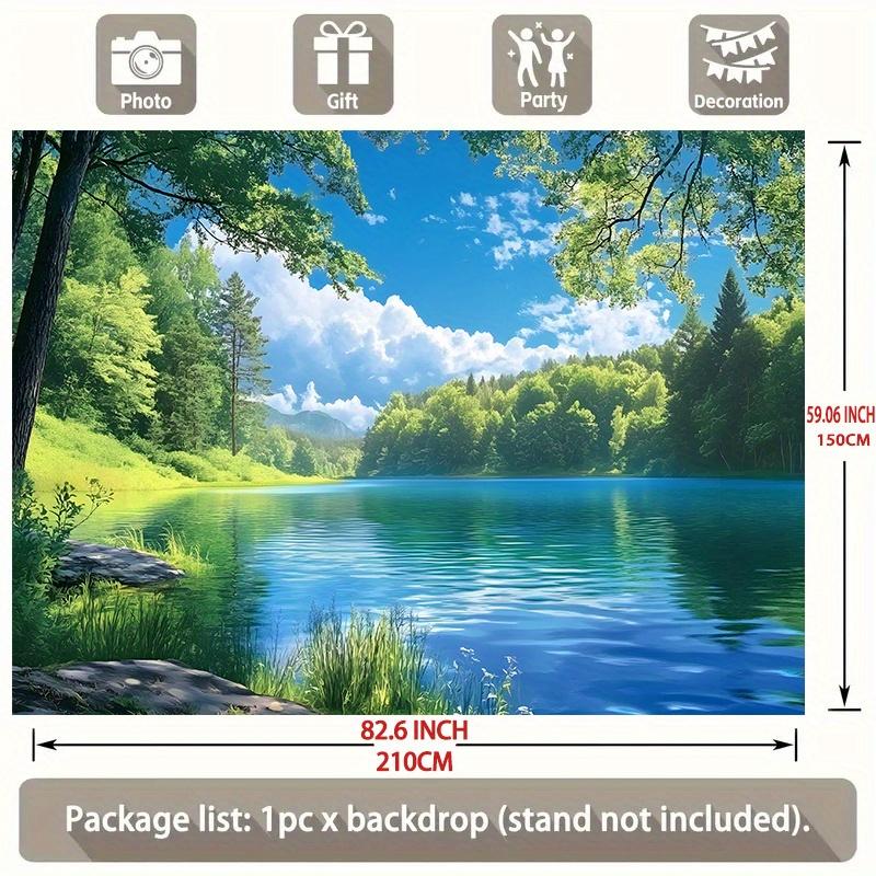 2D Flat Surface Serene Green Forest and Lake Scenery Background Fabric Polyester Fiber Suitable for Party Decoration