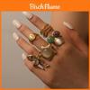 French Vintage Natural Stone Titanium Steel Ring For Women With Cat Eye Effect And Geometric Design