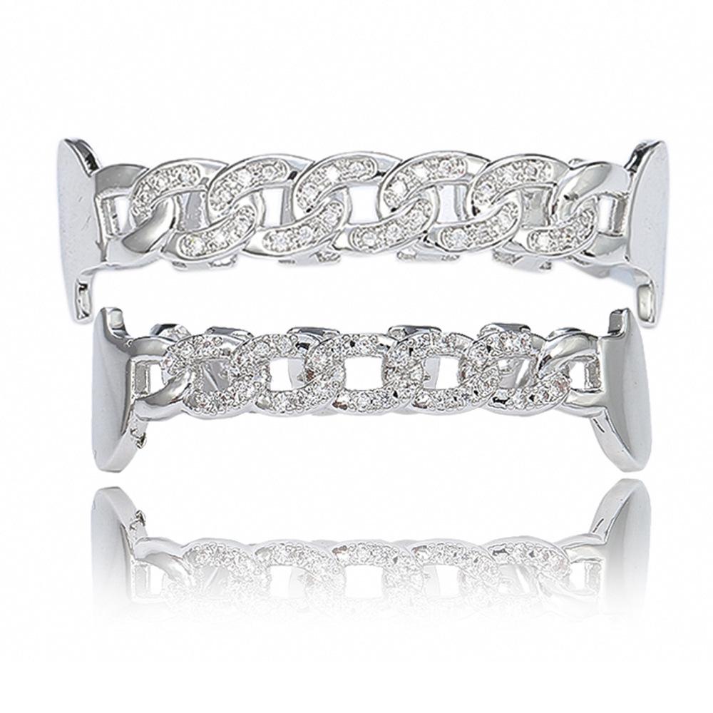 Hot-Selling European & American Hip Hop Halloween Grillz: Chain & Hollow Out Zircon Inlaid Fangs
