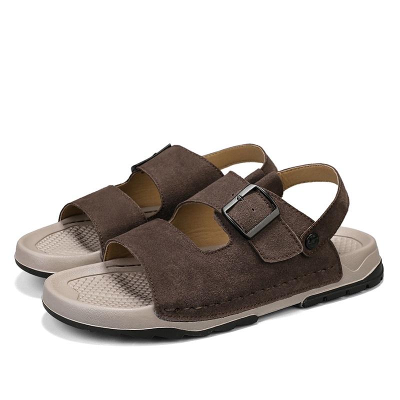 

Модная мужская повседневная обувь для ходьбы 2025 Новые сандалии из коровьей замши Пляжная мужская обувь слипоны Пляжные мужские удобные тапочки Универсальные балетки 39 темно-коричневого