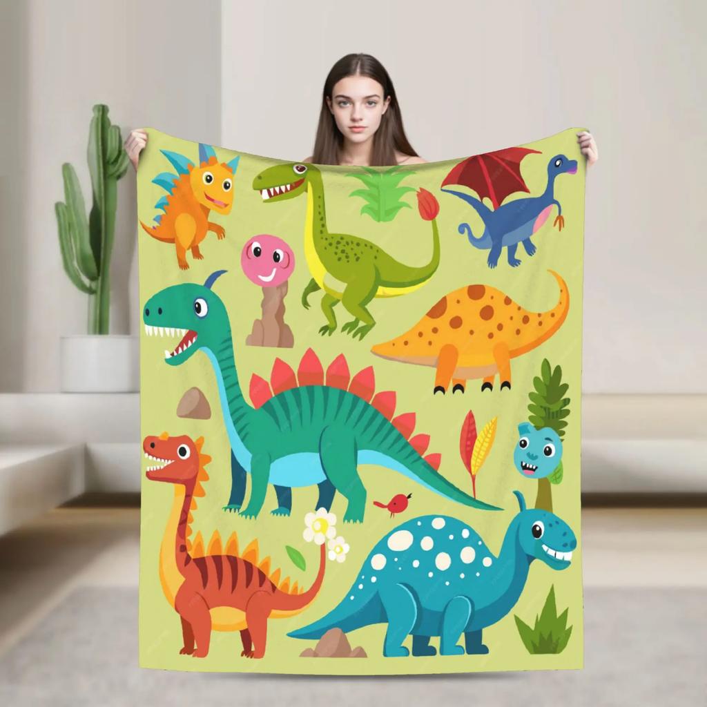 Cartoon Niedlicher Dinosaurier Weiche Warme Plüsch-Kuscheldecke für Kinder Jungen und Mädchen Flanell-Tagesdecke für Sofa Bett Außenbereich Druckabdeckung