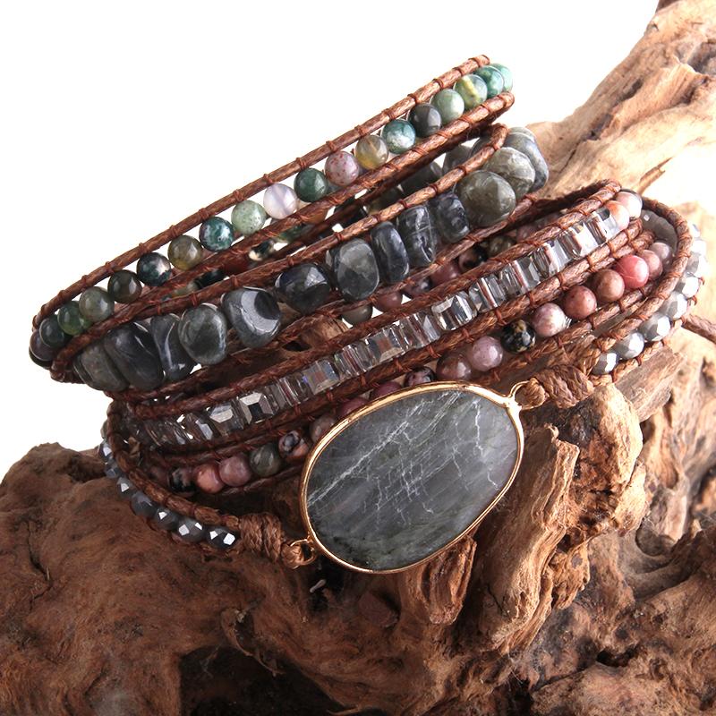RH Mode Handma Böhmischen Schmuck Boho Armband Gemischt Natürliche Steine Charme 5 Stränge Wrap Armbänder Geschenk DropShipping
