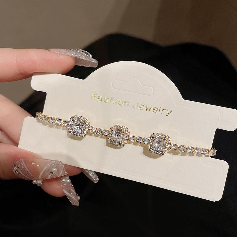 Elegant Geometric Zircon Gold Plated Hand Chain For Women Stylish Gift