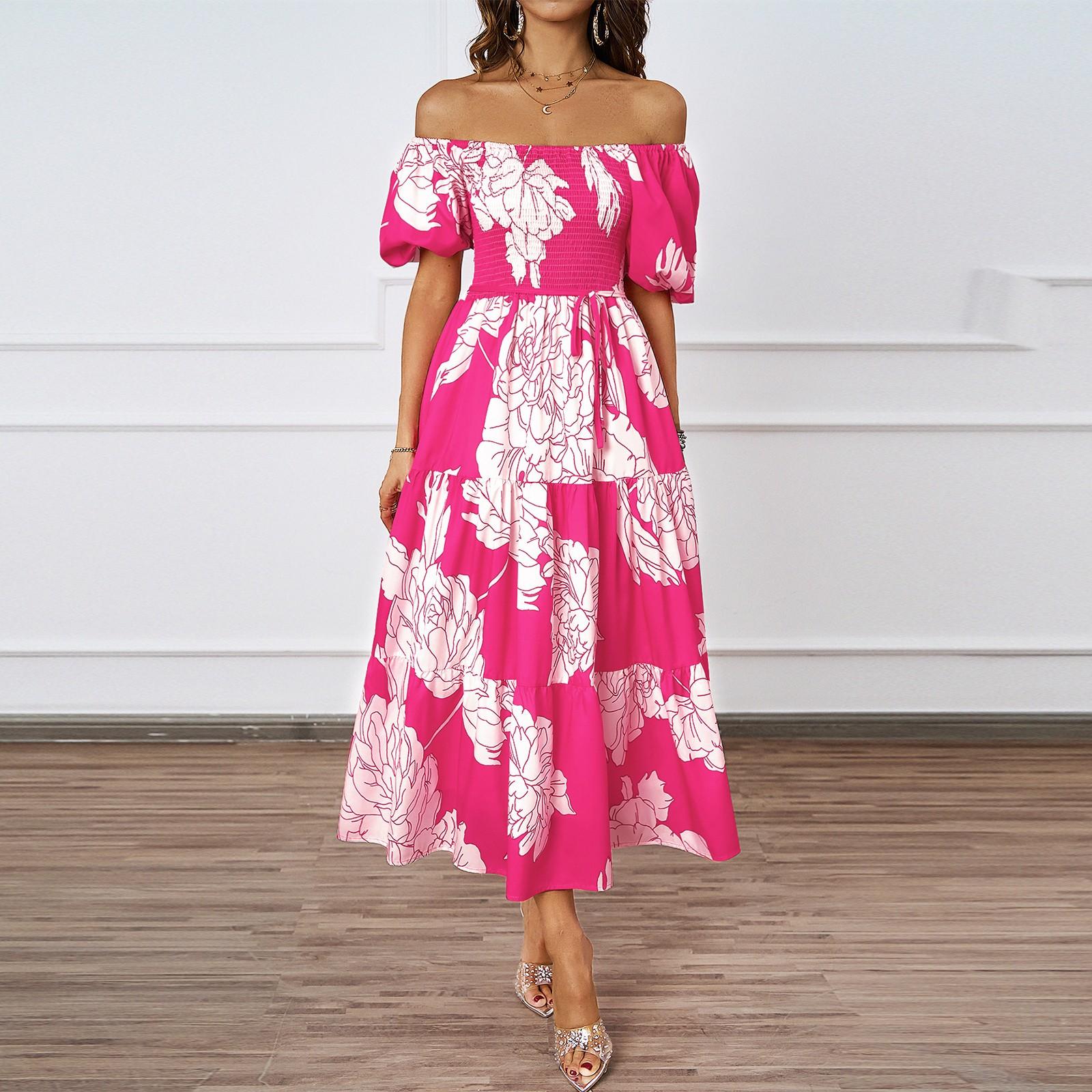 

Женское модное платье с квадратным вырезом и цветочным принтом, короткими рукавами и эффектом темперамента S