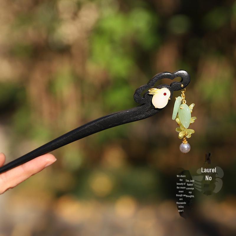 Ancient Style Ebony Imitation Wooden Tassel Hairpin - Hanfu Accessory for Women