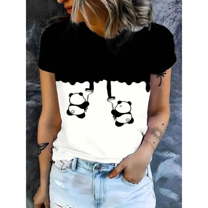 Comfortable Tee Fashion Women's Color Animal Short Sleeve Crew Neck T-Shirt Crew Neck Short Sleeve 3D Animal Color Printing Tops