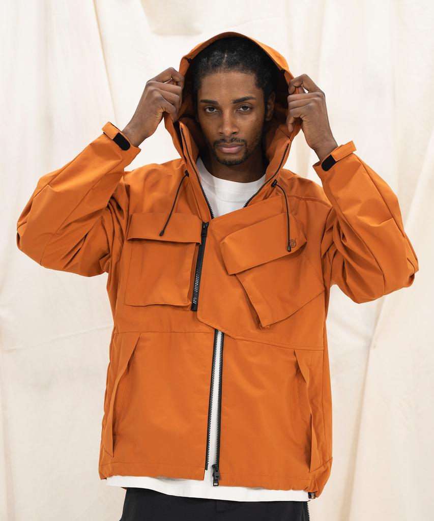 Kalapatthar 3Layer Offset Zip Pocket Hooded Jacket - Camel