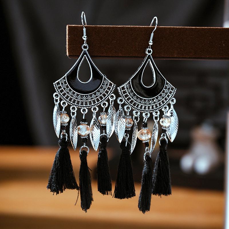 Bohemian Ethnic Style Tassel Earrings for Women Retro Waterdrop Round Fan Shaped Handmade Beaded Dangle Earring Lady Jewelry