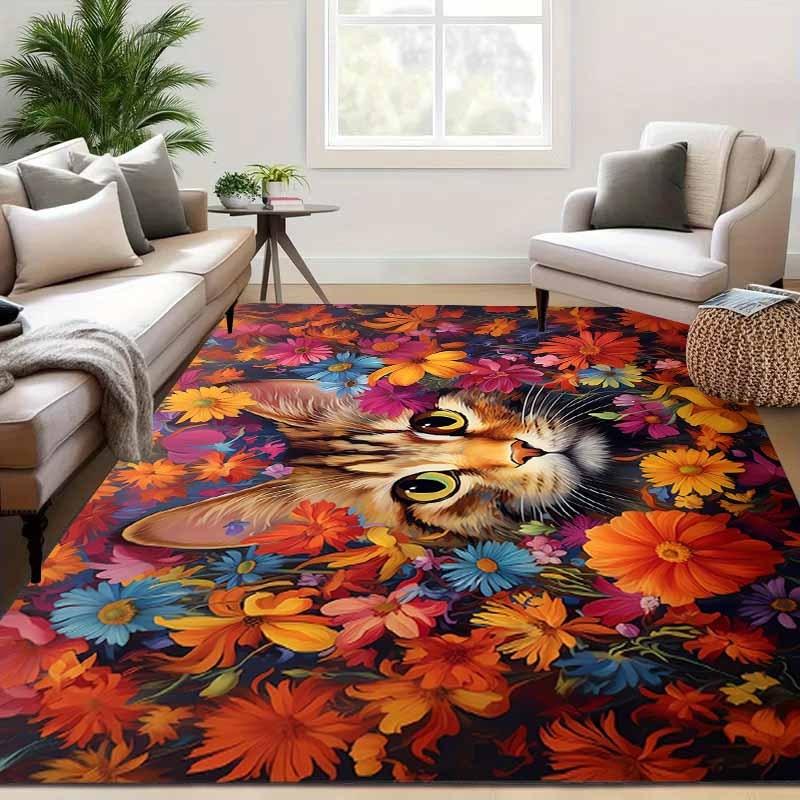 Tabby Pattern Printed Floor Mat, Non-Slip and Wear-Resistant Rug for Kitchen, Living Room, Porch, Balcony, and Home Decoration