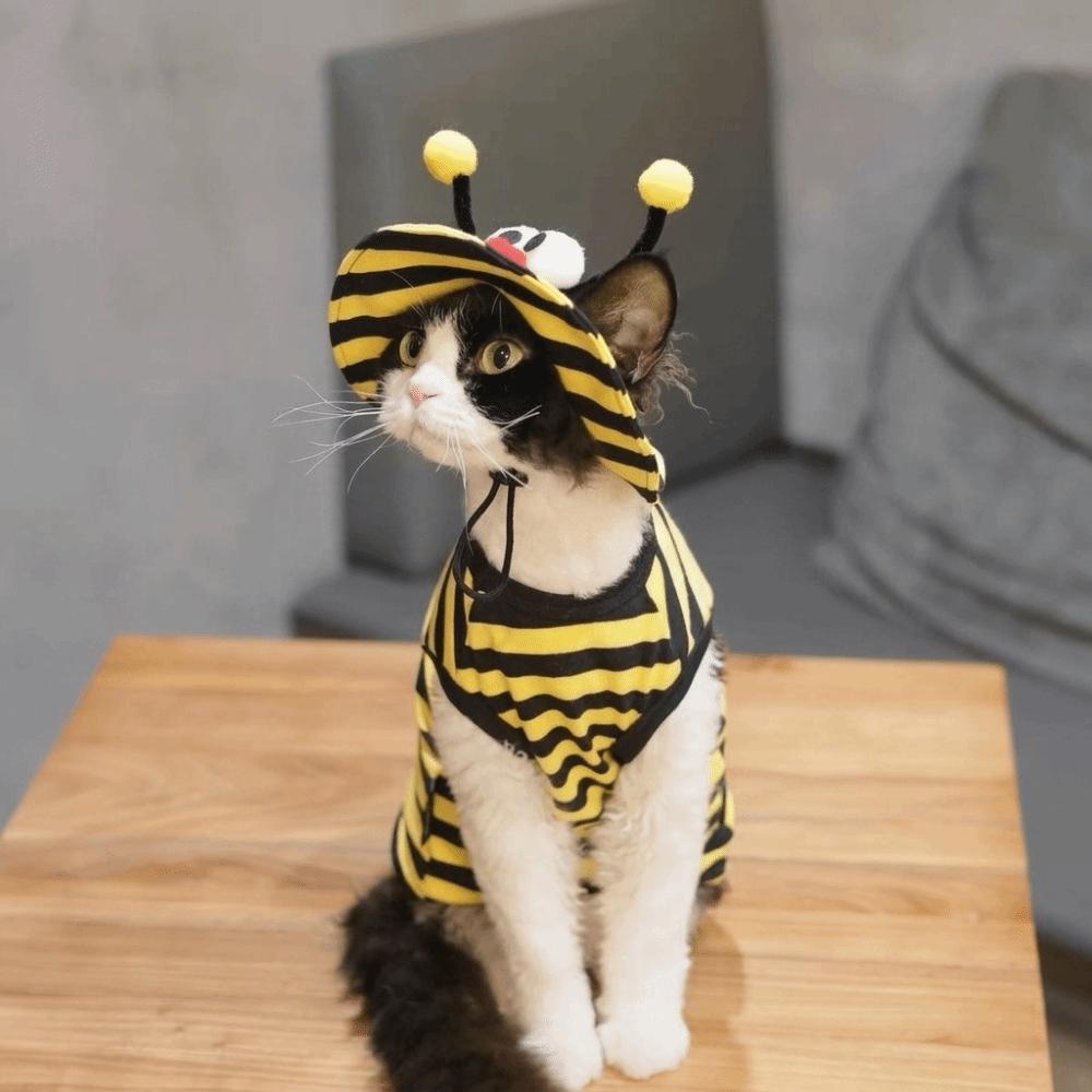 Breathable Bee Themed Cat Outfit Set Lightweight Cat Anti Shedding Vest Pet Bee Costume Daily Wear