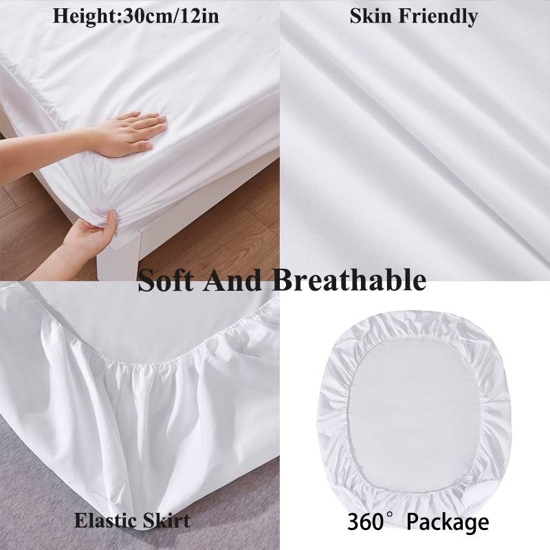 Waterproof Fitted Sheet Bedding Cover Bed Cloth Solid Color Mattress ,Soft Breathable Noiseless Bed Cover Deep Pocket Large Size