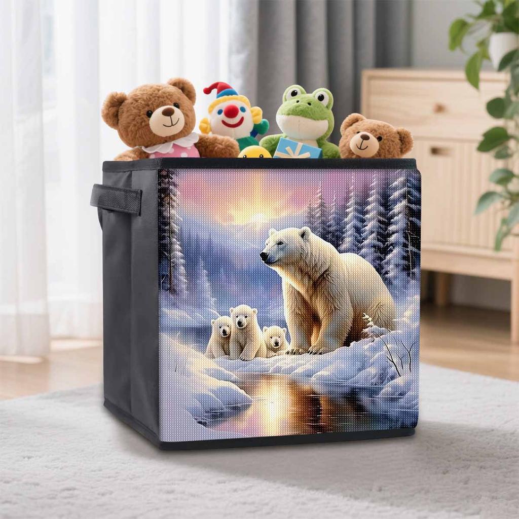 The Polar Bear and His Cubs 5D Diamond Painting Storage Basket Full Round Drill Mosaic Diamond Embroidery Cross Stitch Kits Home Decor Home Decor