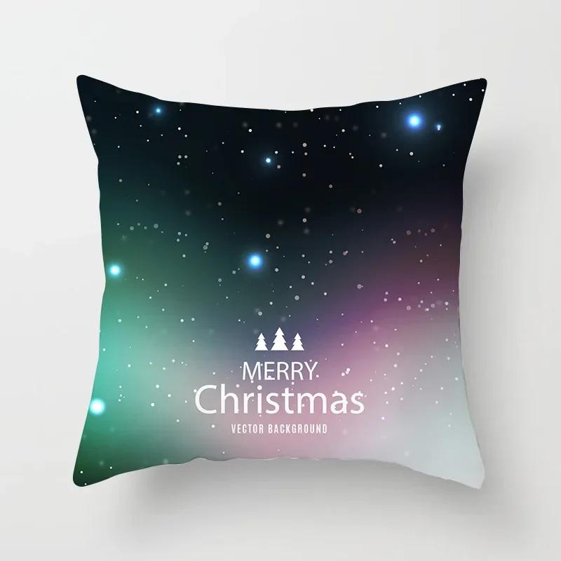 Merry Christmas Santa Elk Print Pattern Cushion Cover Home Living Room Sofa Decoration Square Polyester Pillow