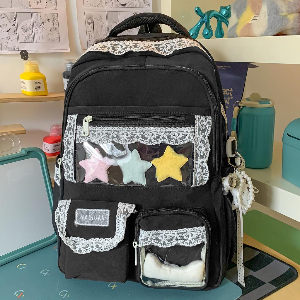 Zaino1011 Popolare Stile Balletto Zaino Scolastico Studente Bordo in Pizzo Zaino per Studente Scuola Media Zaino Grande Capacità Donna Zaino Dolore