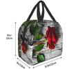 Red Rose Flowers On Gray Lunch Box Travel Bag Reusable Insulated Cooler Lunch Bags Girls Men Funny Picnic Tote Bag