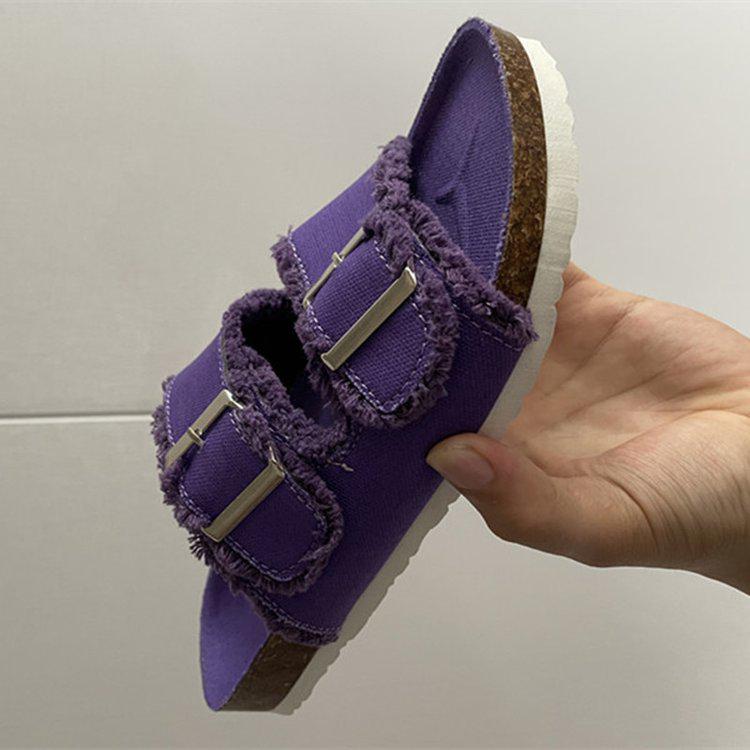 2025 Damen Übergröße Quasten Korksohle Canvas Schnalle Pantoletten