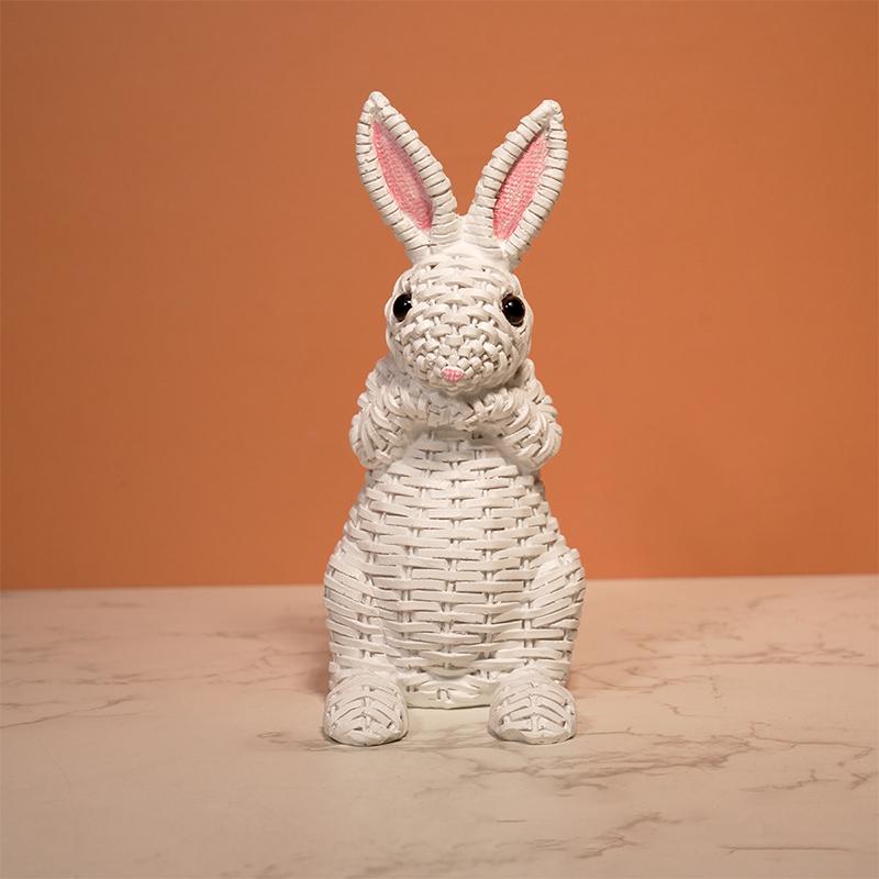 Rattan Effect Resin Bunny Easter Decor,Table Rabbit Easter Decorations,Spring Bunnies Decoration Statue Figurine
