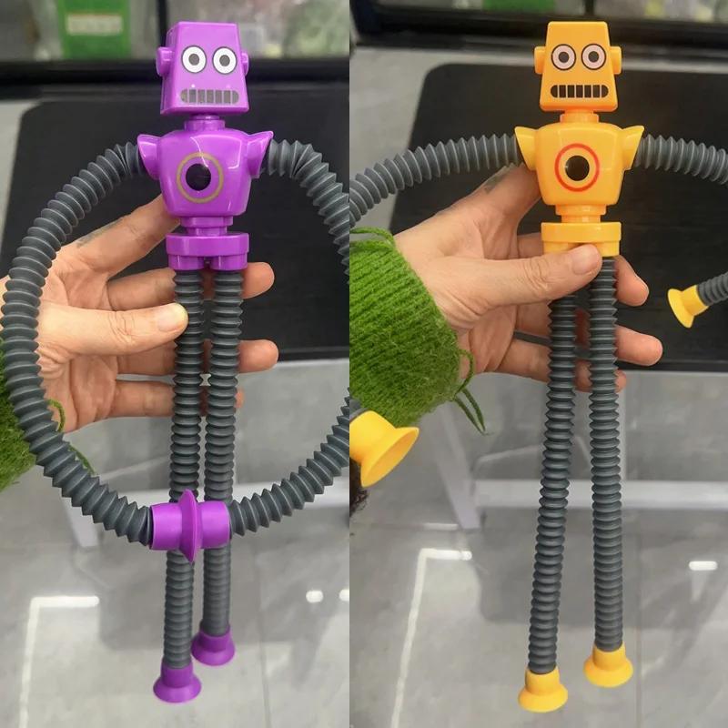 2pcs/lot Suction Cup Telescopic Tube Robot Shape Stretch Tube Giraffe Educational Decompression Toy Anti-stress Squeeze Toy