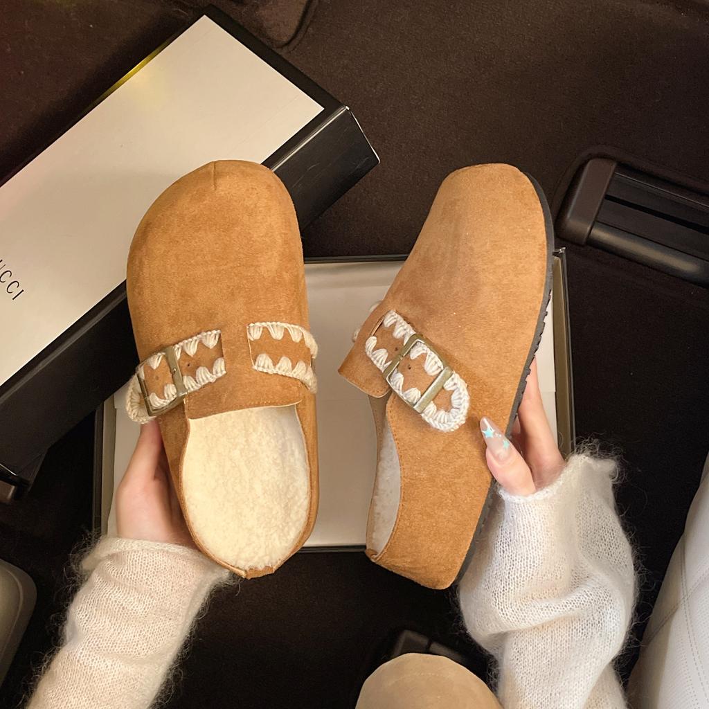Retro inner heightening bag head slippers women's new small casual velvet thermal cotton slippers