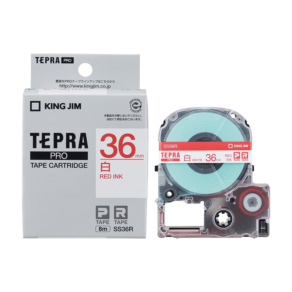 

King Jim Tepra PRO Tape Cartridge 36mm White Text 8m Length SS36R [Genuine] Label/Red