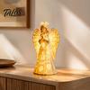 Christmas Tabletop Ornament Praying Angel Night Light, Resin Decorative Figurine with Warm LED Lights Thoughtful Present for Friends Home Decor,