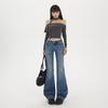 Washed cat whisker low-rise slightly pulled jeans women's early autumn new slim-fitting and thin versatile horseshoe flared pants