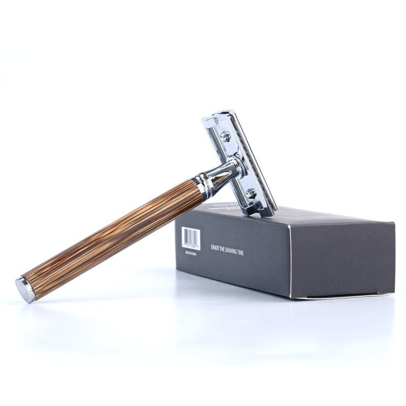 Vintage Shaver Dwustronne ostrze ze stali nierdzewnej Bambusowy uchwyt Ręczna golarka z ostrzem bezpieczeństwa
