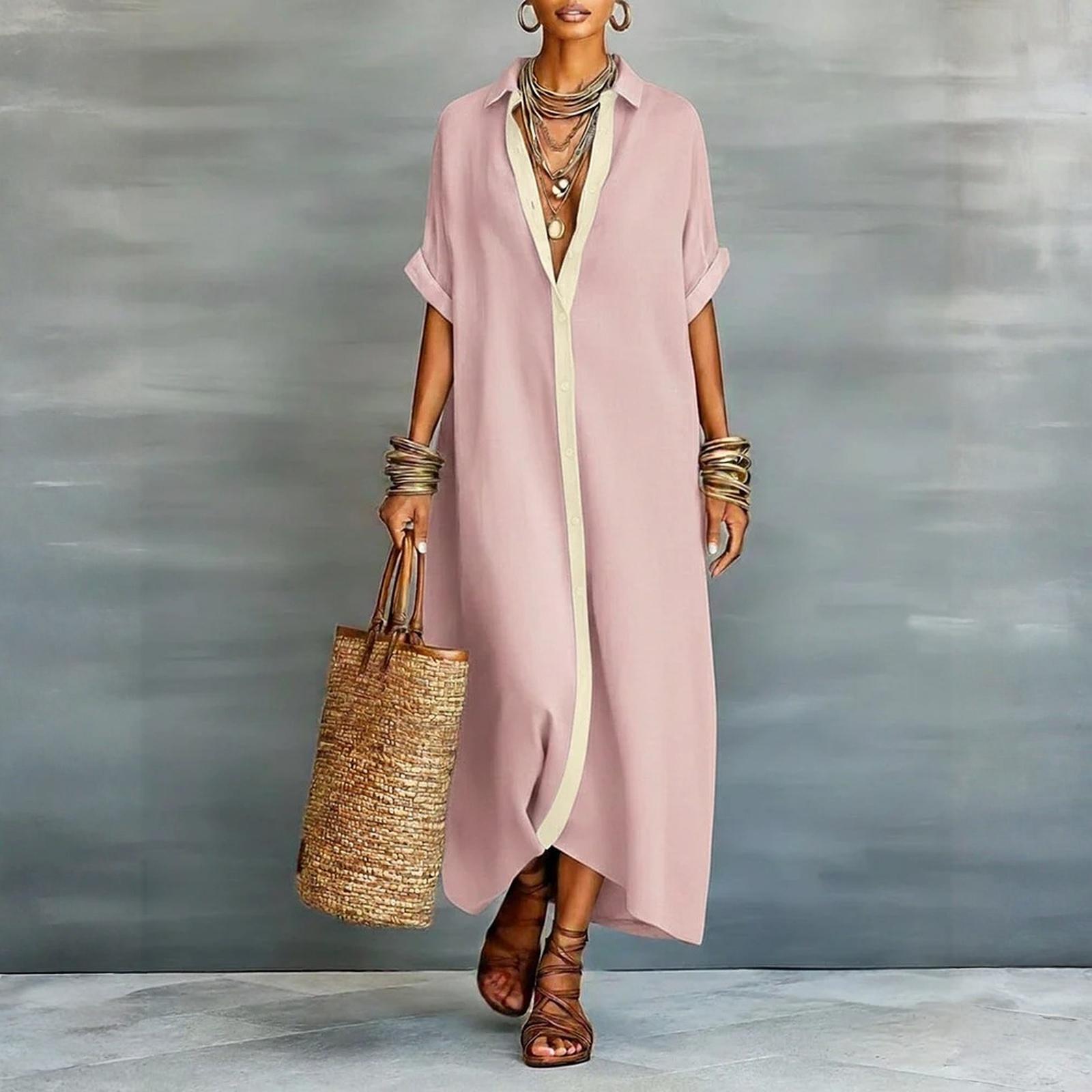 

Women s Dress Casual Flowy Dresses V-neck Vocation Boho Beach Sundress XL рожевий