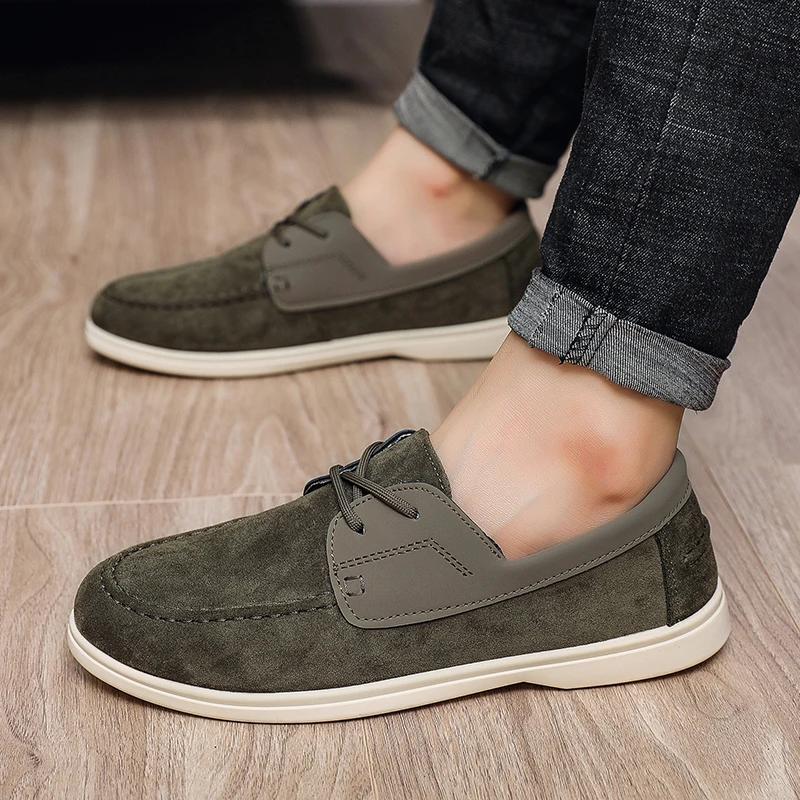 Men Pencil Loafers with Suede Leather Classic Driving Soft Upper Casual Comfortable Low Heel Flat Shoe Man Designer Shoe Summer