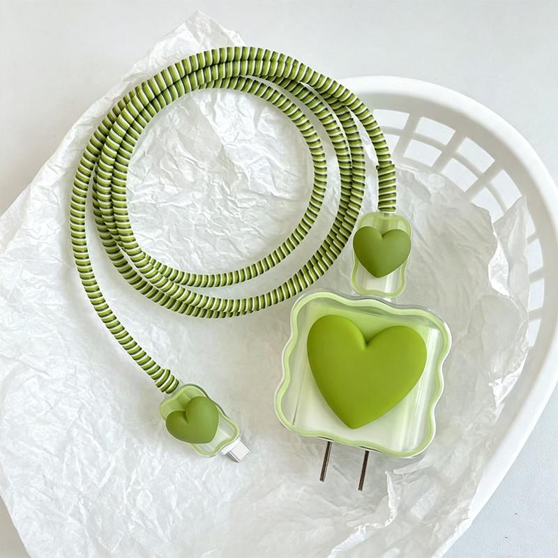 Cute 3D Heart Wavy Edge Charger Protector Set Wear Resistant Anti-Bend Cable Protector for Phone Charger Cords Office Use