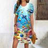 Fashion 3D Print Summer Dress Loose Casual Short Sleeve O-Neck Mini Dress