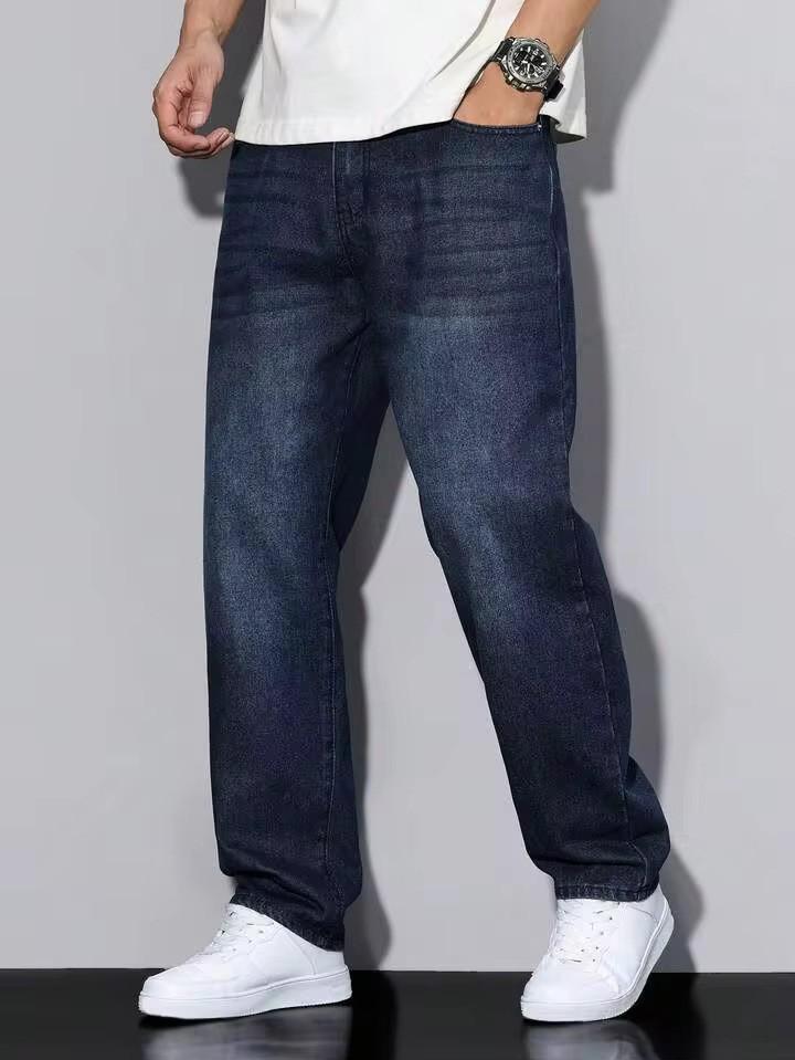2026 Autumn New Cotton Elastic Men's Jeans Trendy Fashion Versatile Casual Straight Loose Jeans