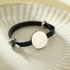 GEMCHIC Women's Round Leather Bracelet with Stainless Steel Disc, DIY Laser Engraving Custom Bangle, Fashion Geometric Wristband Gift