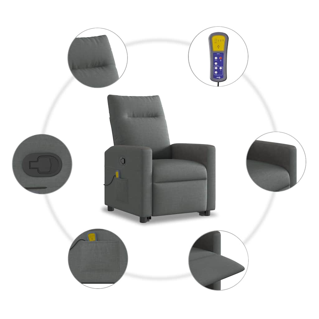 Massage Recliner with Rising Function Dark Grey Fabric