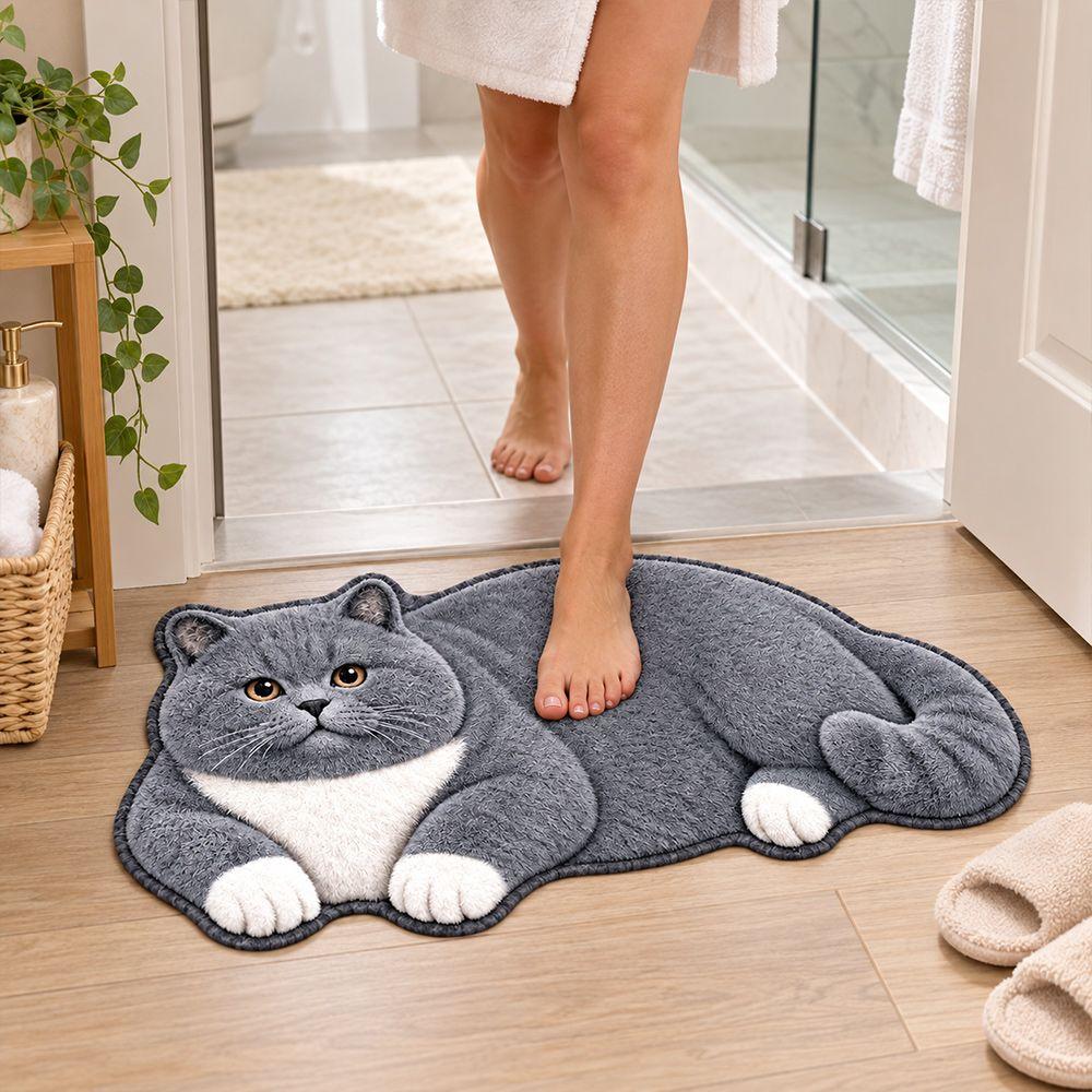 Soft Cat-Shaped Area Rug 2D Bedside Door Mat Cute Entryway Floor Mat  Home Decor