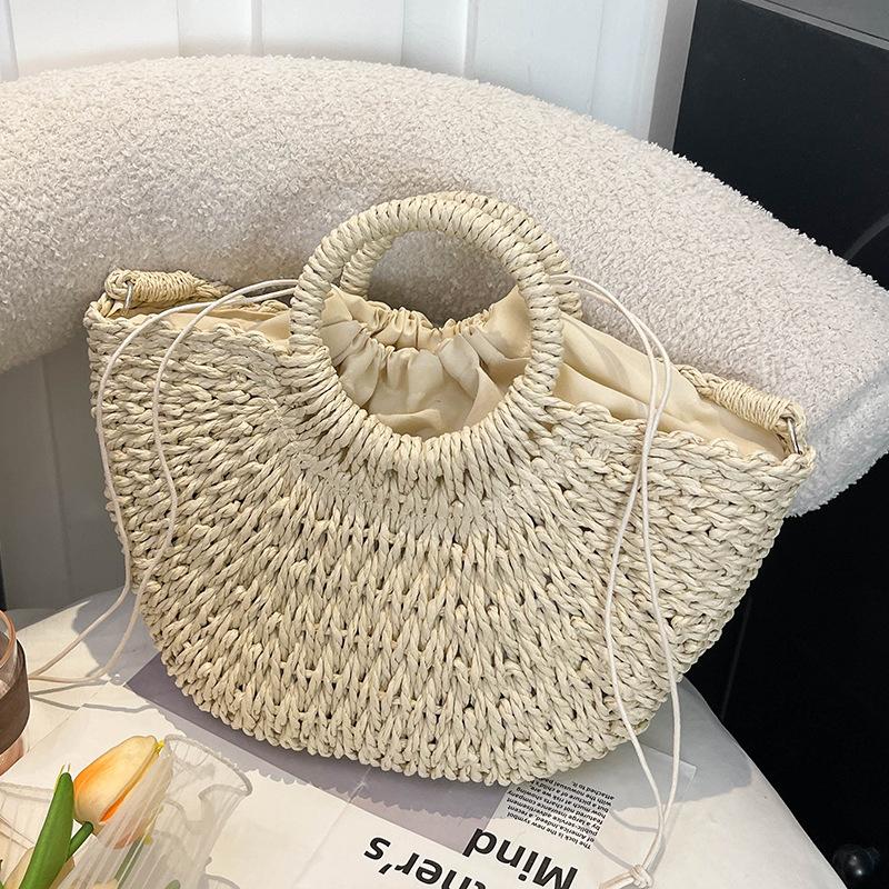 Fashion New Beach Vacation Style Portable Vegetable Basket Straw Woven Bag Mori Simple Small Fresh Versatile Messenger Bag Women