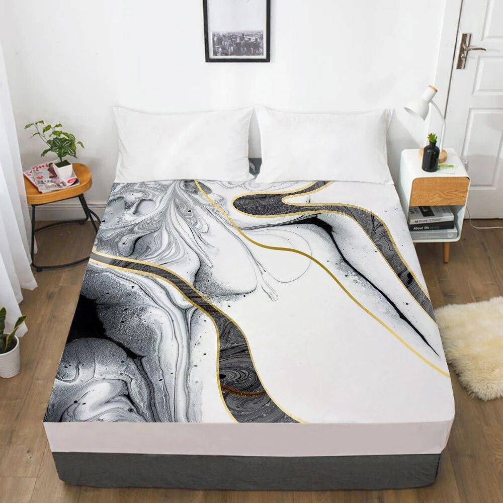 Mattress Cover Fitted Sheet With Elastic Band Bed Sheets Bedding Linens Queen King Size Bedsheet 160X200CM Nordic Gray Marble