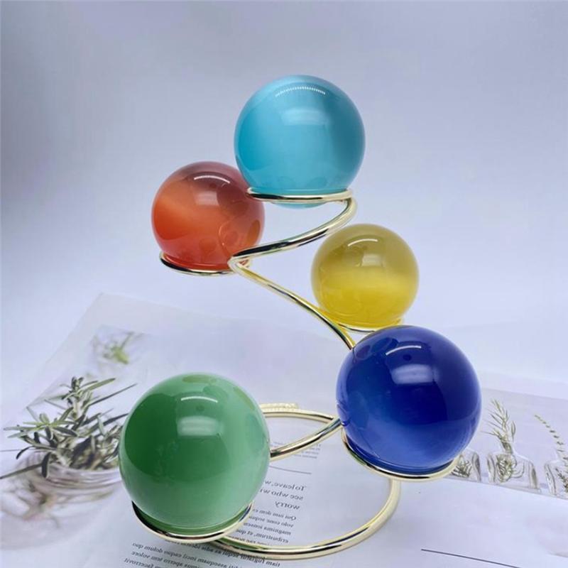 M-Modern-Metal 5 Ball Base Natural Crystal Sphere Stand Egg Holder Display Home Office Decor Gifts Multi-Ball Spiral Bracket-A D