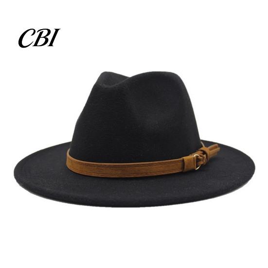 Outdoor Hiking Headwear Wool Felt Fedora Hat, Unisex Panama Hat with Faux Leather Band, Casual Daily Wear Wide Brim Vintage Trilby for Women