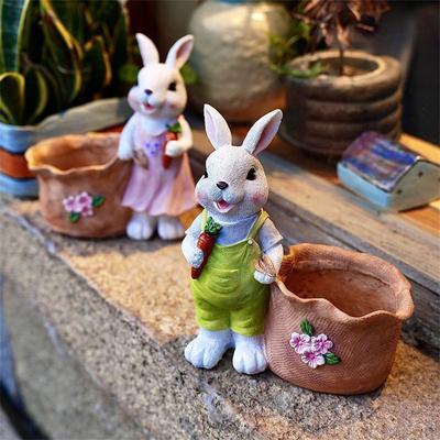 Funny Easter Planter W/Carrot Reus Cartoon Spring Flower Pot Multi-Purpose Animal Succulents Holder for Home Festival Decoration
