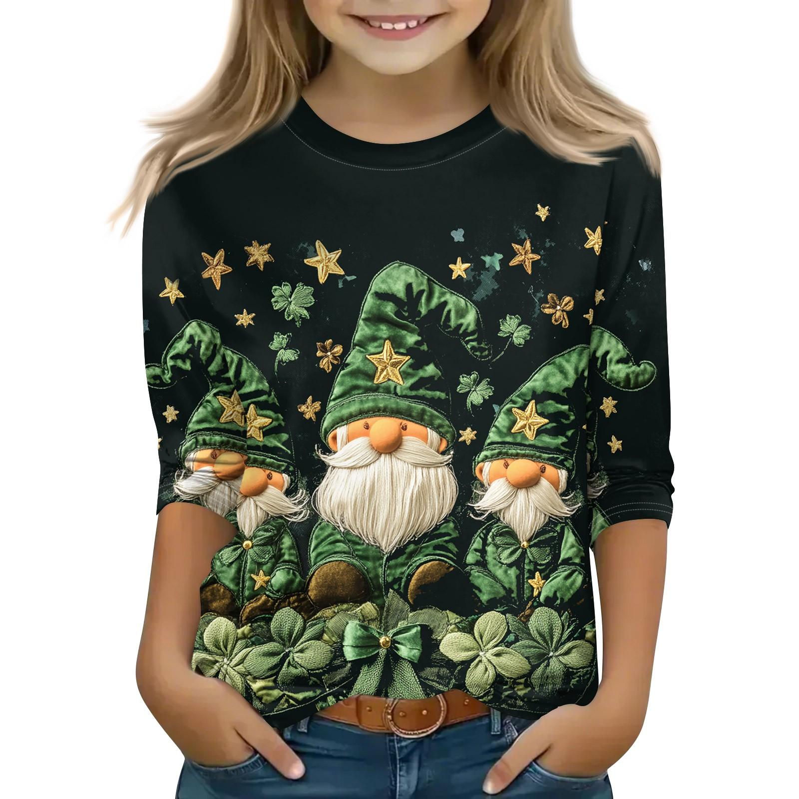 

Топи з принтом для молодих дівчат 5-16 років, круглий виріз, 3/4 рукави, футболки, модні топи, футболки 110 армія зелений колір