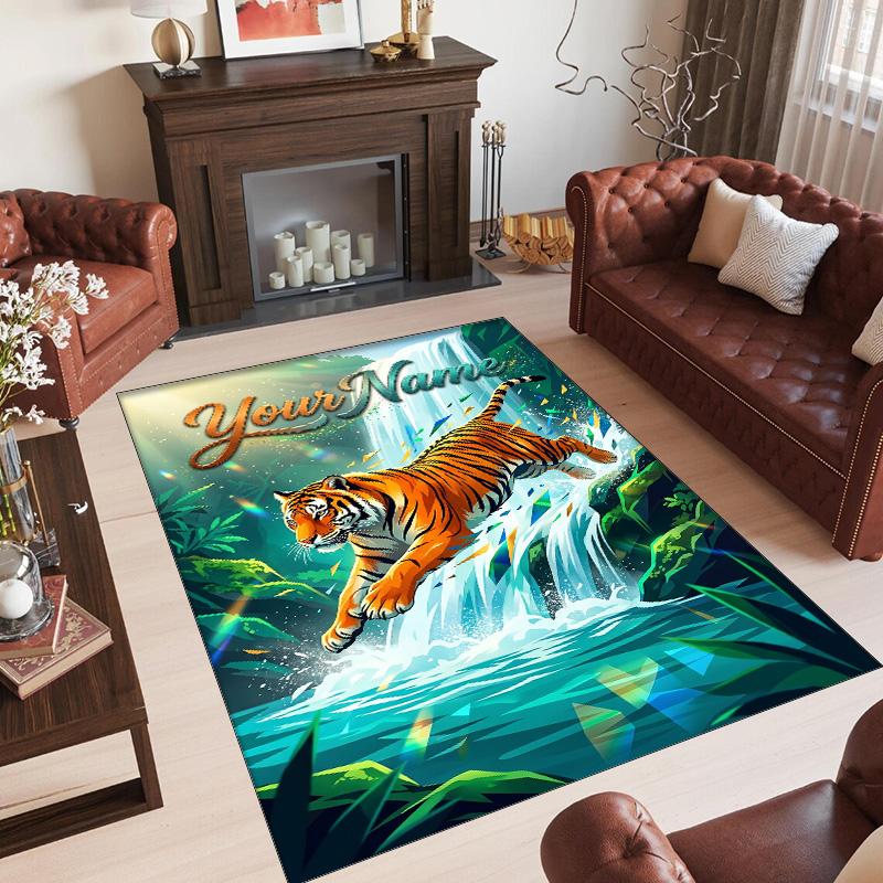 Leopard Theme Crystal Velvet Floor Rug Personalized Custom Name Text Warm Carpet Home Decoration