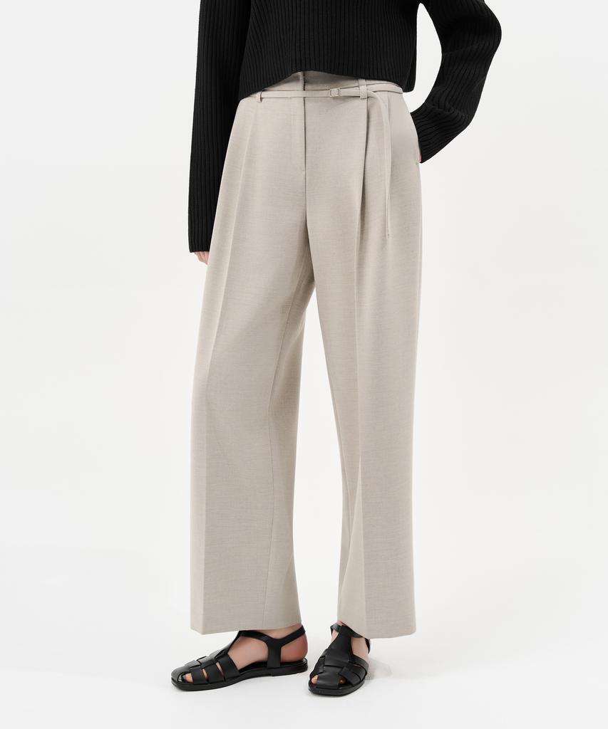 Laneonkyulleoseu Belt Detail Pintuck Wide Pants_Melange Beige