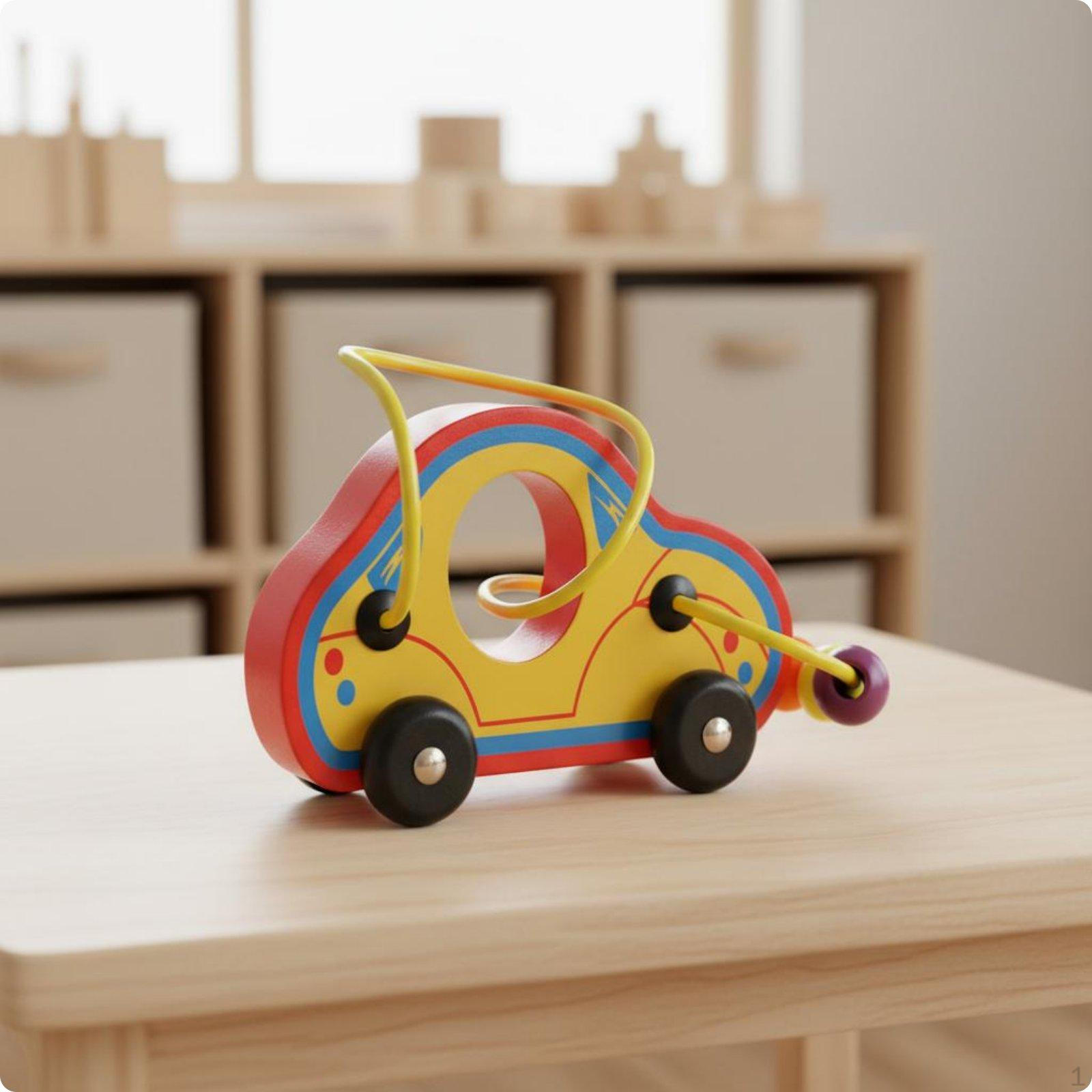 Threepath Bead Maze HandEye Coordination Wooden Early Learning Activity Toy for Car Beads